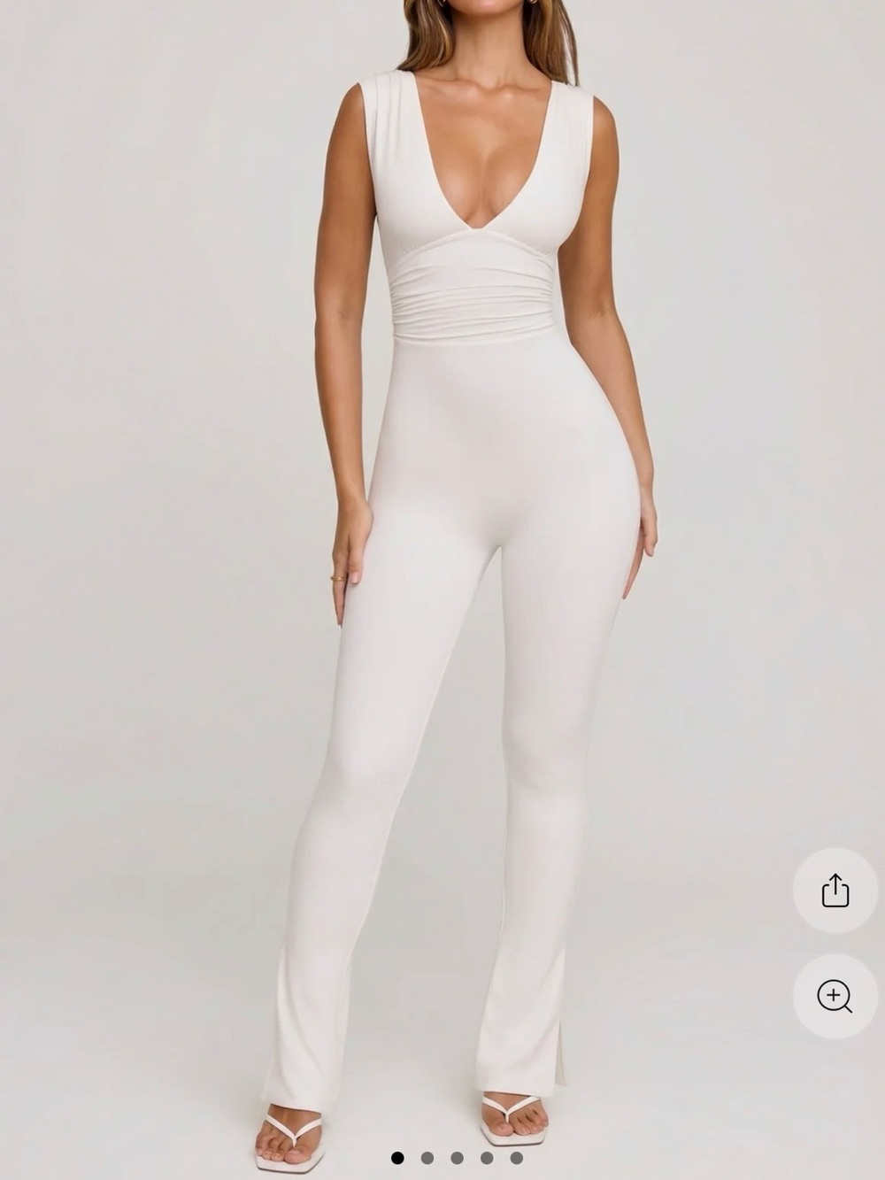 Oh Polly White Plunge Neck Ruched Waist Jumpsuit